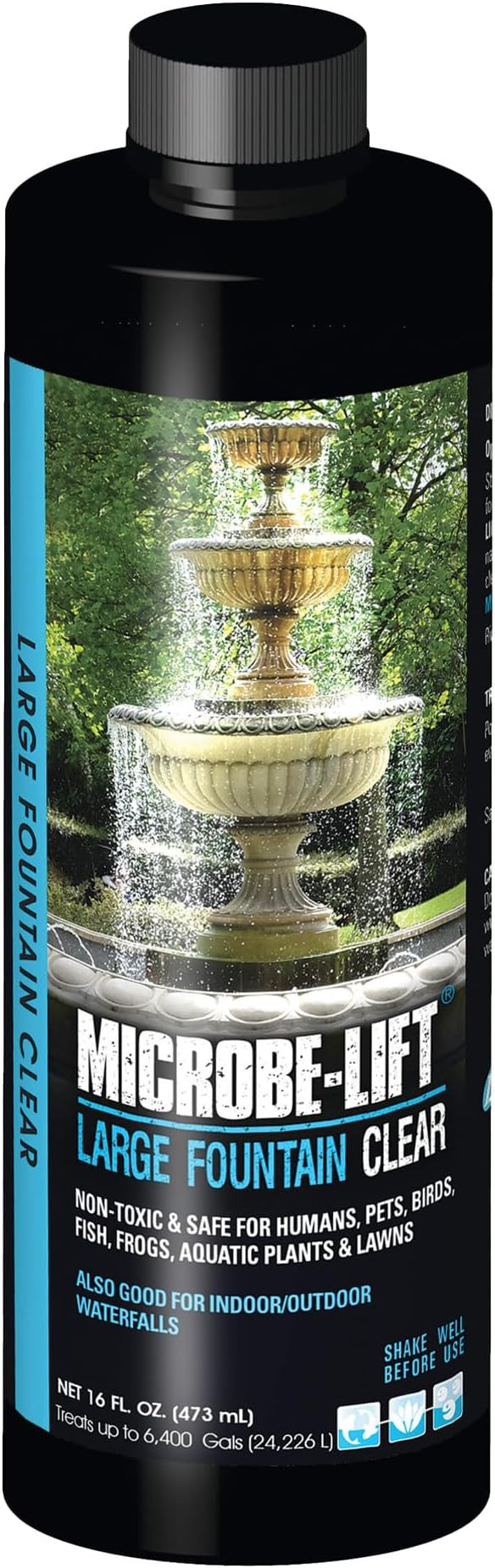 Microbe-Lift Large Fountain Clear Two-in-One Water Cleaner & Surface Treatment – 16 Oz – Safe for Birds, Fish & Aquatic Life – Cleans Fountains, Bird Baths & Water Features