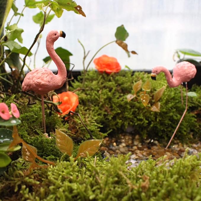 4 Pcs Pink Flamingo Garden Statues, Fine Detailed Resin Flamingo Yard Decor with Iron Feet for Lawn Patio Decorations