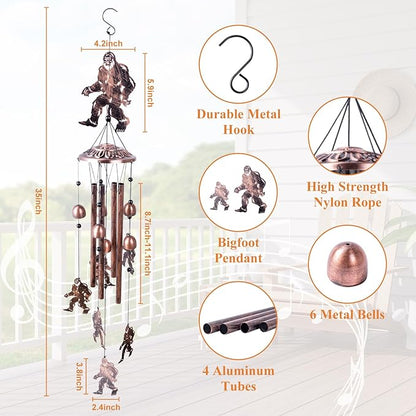 for Men Bigfoot Wind Chimes Outdoor Big Foot Sasquatch Gifts for Women/Dad/Grandpa Birthday Metal WindChimes for Outside/Indoors, Home, Lawn, Patio, Garden Decor, Yard Decor