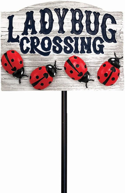 Spoontiques - Ladybug Crossing Garden Stake - Garden Décor - Decorative Stake for Lawn and Yard - Multicolored