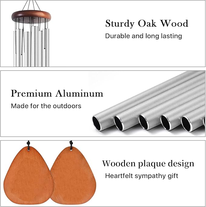 Sleek Brushed Silver Wind Chime, 37-Inch Hand-Tuned 6-Tube Minimalist Decor for Modern Patio, Zen Garden & Urban Balcony, Ideal Housewarming Gift