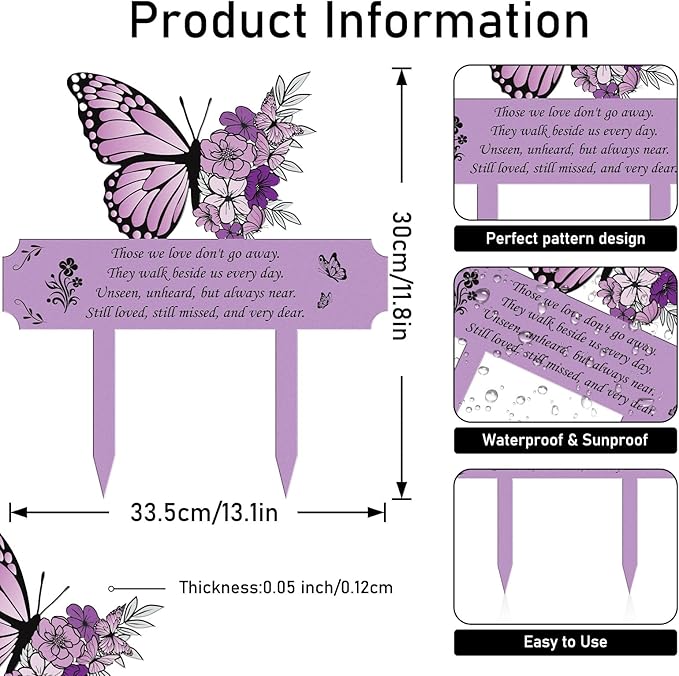 Rngmsi Grave Decorations for Cemetery Memorial, Metal Memorial Garden Stakes for Loss of Mother Father Loved Ones, Purple Plaques Markers for Cemetery Humans Outdoor Yard