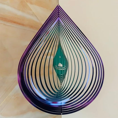Wind Spinner Garden Indoor Outdoor Decor 3D Stainless Steel Metal Hanging Decorations, Water Droplets Shape Wind Sculptures & Spinners 12inch(Green&Purple),Gifts for Women Mom Dad Friend