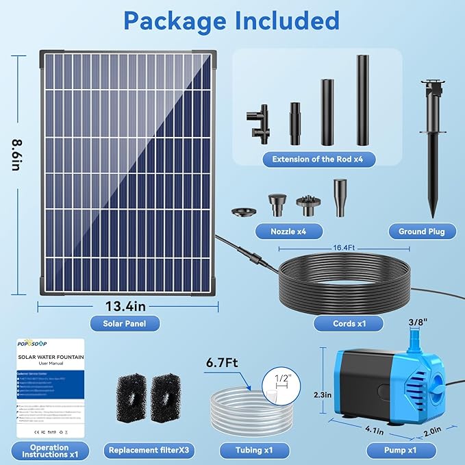 POPOSOAP 8W Solar Fountain Pump with 3000mAh Battery Backup & 12W Solar Fountain Pump for Fish Pond, Wildlife Garden, Ponds, Waterfall, Hydroponics