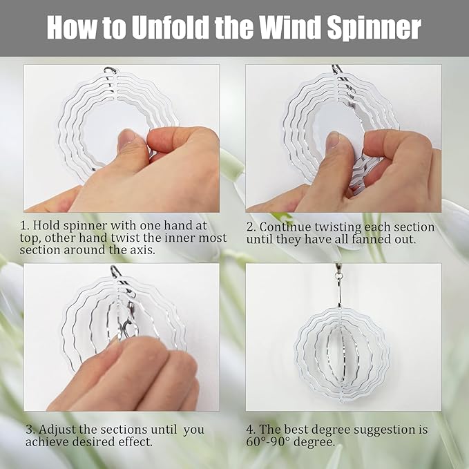 12 Pack 3inch Sublimation Wind Spinner Blanks 3D Aluminum Metal Wind Sculpture Kinetic Spinners for Yard Garden Indoor Art Ornaments Xmas Hanging Decoration (Floral)