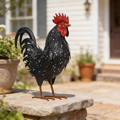 Ratuor Rooster Garden Statue Sculpture Metal Chicken Yard Decor Outdoor Figurines Patio Backyard Decoration (Black)
