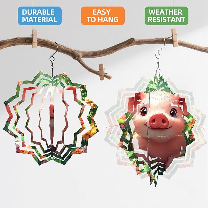 8 Inch Sublimation Wind Spinner, 3D Aluminum Metal Wind Spinner with Hook, Indoor Yard Garden Hanging Decoration, Weather Resistant Rotating Spiral Ornament