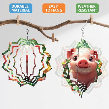 8 Inch Sublimation Wind Spinner, 3D Aluminum Metal Wind Spinner with Hook, Indoor Yard Garden Hanging Decoration, Weather Resistant Rotating Spiral Ornament