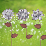 Floral Garden Stake Glow in Dark Outdoor Plant Pick Cute Metal Flower Stick Art Ornament Decorate for Lawn Yard Patio,3 Set