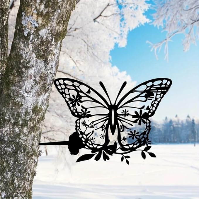 Metal Butterfly Art Silhouette Decorative Garden Stakes Black Statues Art for Yard Patio Outdoor Decor Garden Lawn Decorations