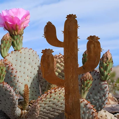 Rusty Metal Cactus Garden Stake, Iron Art Outdoor Decor, Rust Color Cactus, Suitable for Yard Decoration, Garden Ornament