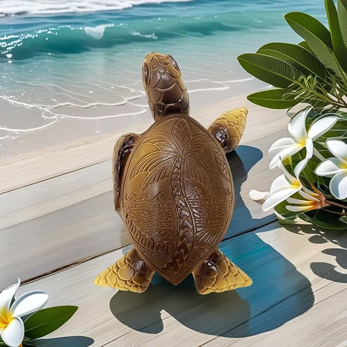 6-Inches Imitative Wood Carving Sea Turtle Statue Resin Hawaiian Turtles Sculpture Garden Tortoise Figurine for Home Decoration Outdoor Patio Lawn Yard Ornaments