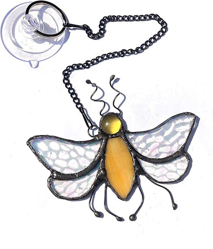 HUIMEIJU Stained Glass bee Window Hanging/Tiffany Glass Decorative Pendant, Birthday Gifts for classmates, Colleagues, Family, Children, car Pendants, Garden Decorations