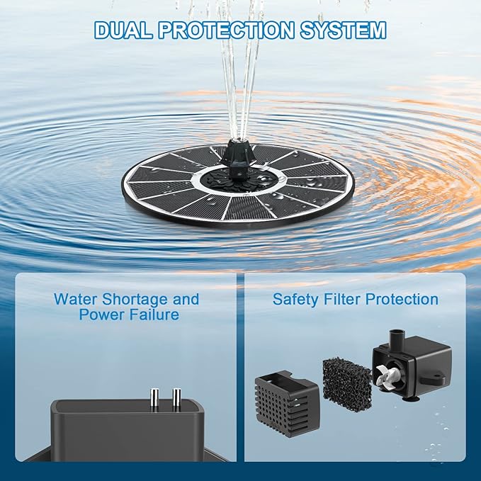 SZMP Solar Fountain, 3.5W Glass Panel, 2000mAh Battery, 4 Fixed Pipes, 7 Nozzles, White Solar Panel, for Garden Décor Bird Bath Swimming Pool
