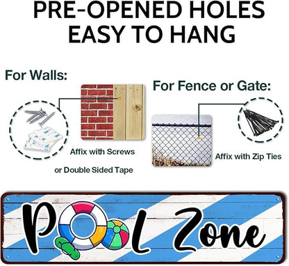 Pool Zone Tin Sign Vintage Rustic Decor Home Pool Tropical Beach Patio Wall Decoration Pool Metal Street Sign 4x16 Inch