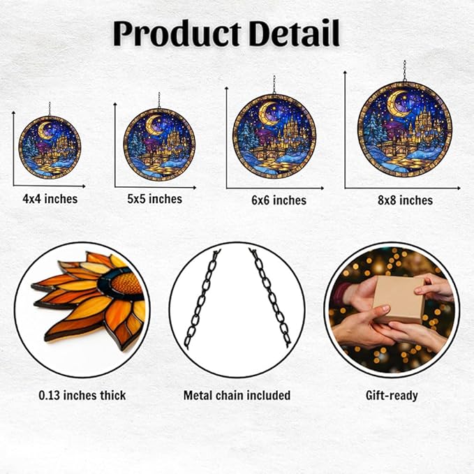 The City of Star Acrylic Suncatcher Stained Glass Effect Window Car Hanging Christmas Ornament Indoor Outdoor Decor Garden Sun Catcher Panel for Acrylic Suncatcher Lover for Women Mom Grandma