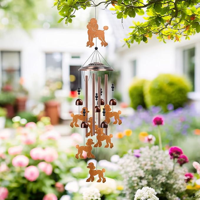 Poodle Wind Chimes for Outside - Poodle Gifts for Women Men, Christmas Birthday Housewarming Gifts Idea, Metal Dog Memorial Sympathy Wind Chimes for Outdoor Garden Patio Yard Porch Decor
