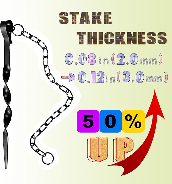 [Upgraded] 3mm Thick, 13 inches Black Powder-Coated Rain Chain Anchoring Stake Including 17 inches Long-Chain, Non-Rust Plating Spiral Anchoring Spike for Rain Chains, Heavy Duty, Reusable