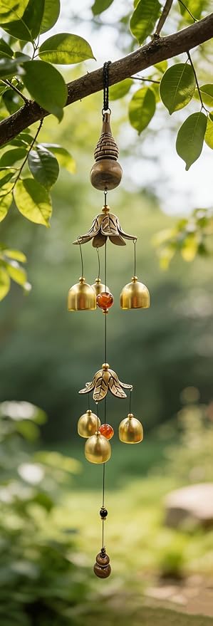 Metal Gourd Double Layer Lucky Wind Bell for Good Luck Wealth and Safe， Window/Door/Home Pendant Wind Chime Chinese Feng Shui Bell(Meaning Good Fortune and Good Fortune)