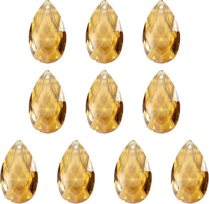 PATIKIL K9 Crystal Pendants Teardrop Beads, 10 Pack 38mm Chandelier Prisms Parts Hanging Beads DIY Lamp for Arts Crafts Decoration, Electroplating Gold Tone