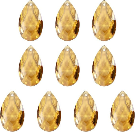 PATIKIL K9 Crystal Pendants Teardrop Beads, 10 Pack 38mm Chandelier Prisms Parts Hanging Beads DIY Lamp for Arts Crafts Decoration, Electroplating Gold Tone