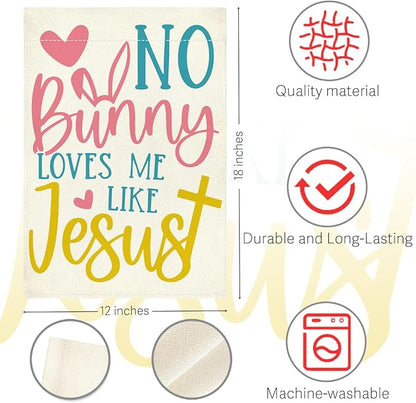 No Bunny Loves Me Like Jesus Easter Garden Flag Cute Christian Cross Easter Garden Flag Decor Spring Double Sided House Flag for Outside Yard Decorations 12×18 Inch