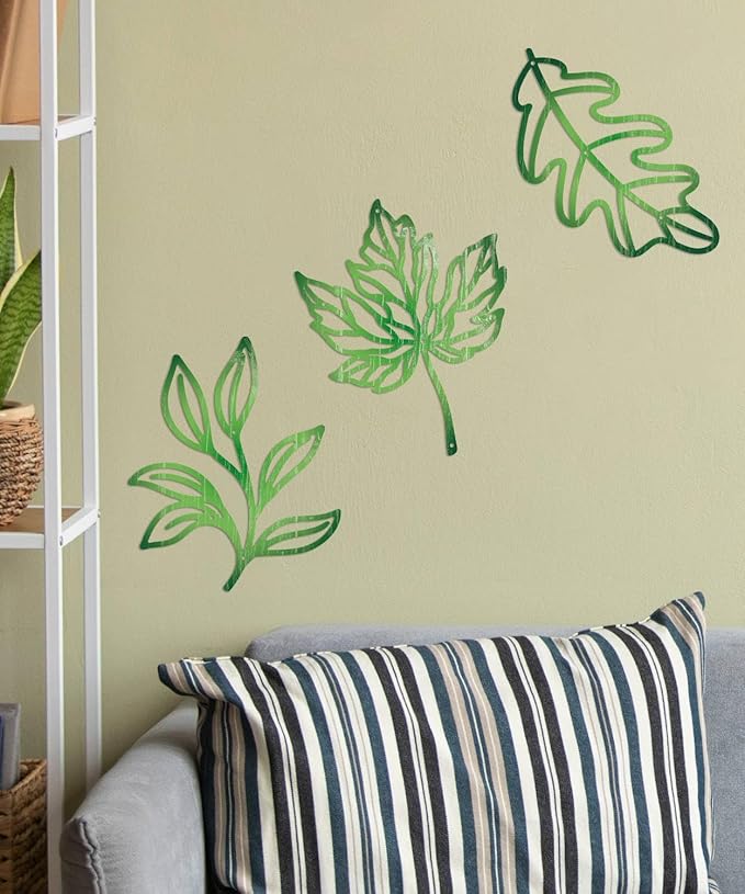 Putuo Decor 3Pcs Leaf Wall Art Metal Botanical Wall Decor, Tropical Nature-Inspired Wall Plant Decor for Living Room, Bedroom, Bathroom, Home Decor(Green)