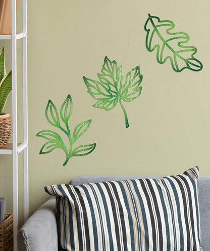 Putuo Decor 3Pcs Leaf Wall Art Metal Botanical Wall Decor, Tropical Nature-Inspired Wall Plant Decor for Living Room, Bedroom, Bathroom, Home Decor(Green)