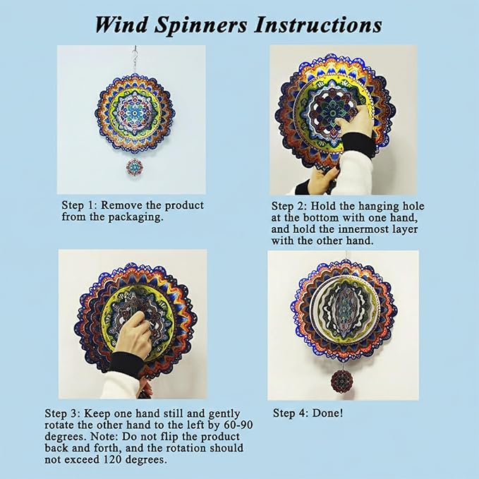 2 Pack Wind Spinners Outdoor Hanging Stainless Steel Multi Color 12 Inch Yard Art Decoration 3D Wind Spinners Mandala for Garden Porch