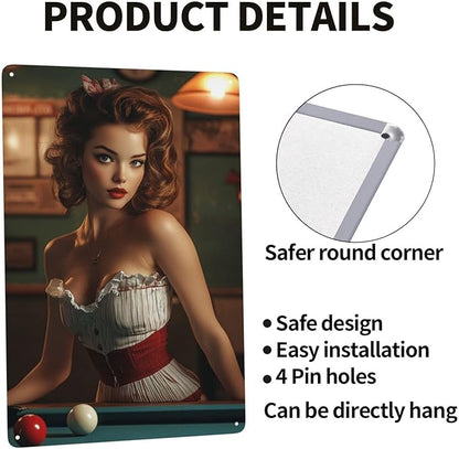 Cafemira Vintage tin sign,sexy woman &pool table,Metal sign,Home Art wall decor plaque,for living room,club,man cave,Yard,Garden,Patio,indoor outdoor decorative poster,easy to hang.8x12inch