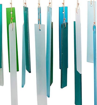 Blue Handworks Sea Glass and Driftwood Chime - Sandblasted Glass and Found Wood Hand Crafted Wind Chime