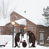 Hollow Iron Penguin Family Statue for Garden Lawn Patio