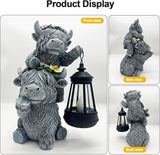 Solar Garden Outdoor Statues Lantern Figurines Light Decorations for Outdoor Patio Balcony Yard Lawn, Ideal Gifts for Mom Friends (Cement Gray- Cow)