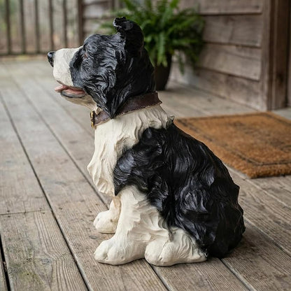 Elenon Dog Garden Statue Decorative for Yard, Black & White Border Collie Figurines Home Lawn Decor, Patio Kitten Tuxedo Statues Pets Memorial Ornament for Dog Lovers