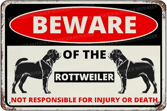Beware Of The Dog Rottweiler Sign Aluminum Metal Tin Signs Outdoor Yard Sign Warning Sign For Fence Yard Home Kitchen Farm Garden Wall Decor 8x12 Inch