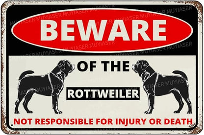 Beware Of The Dog Rottweiler Sign Aluminum Metal Tin Signs Outdoor Yard Sign Warning Sign For Fence Yard Home Kitchen Farm Garden Wall Decor 8x12 Inch