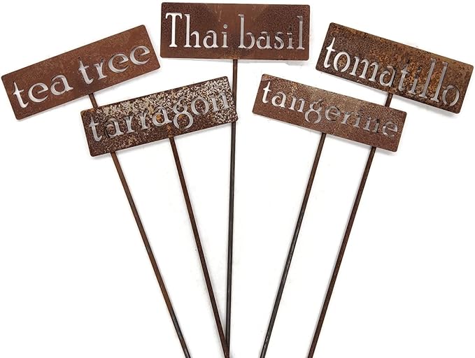 Classic Metal Garden Markers 19 Inches Tall (tea tree, Naturally Rusted)