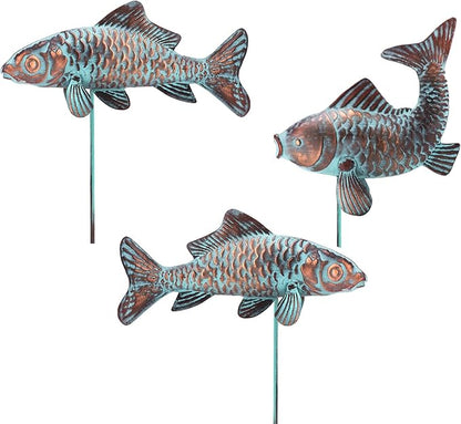 Outdoor Garden Statues Koi Fish Decor,Antique Copper Garden Sculptures & Statues for Outside,Patio,Backyard,Pond,Home,Decorations,Metal Yard Art Fish Stakes,Gifts for Mom Grandma,Set of 3