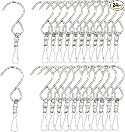 24 Pack Swivel Hooks Clips for Hanging Wind Chimes, Crystal Twisters, Outdoor Ornaments Party Supply