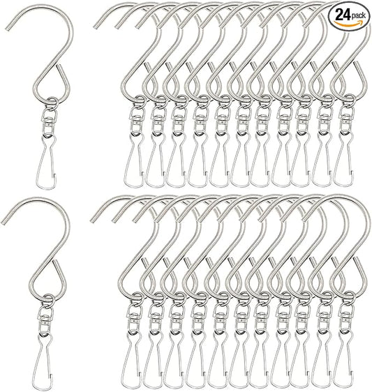 24 Pack Swivel Hooks Clips for Hanging Wind Chimes, Crystal Twisters, Outdoor Ornaments Party Supply