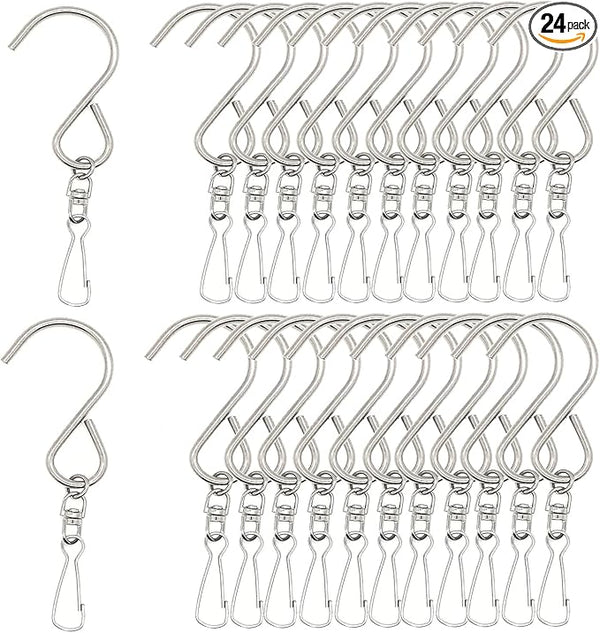 24 Pack Swivel Hooks Clips for Hanging Wind Chimes, Crystal Twisters, Outdoor Ornaments Party Supply