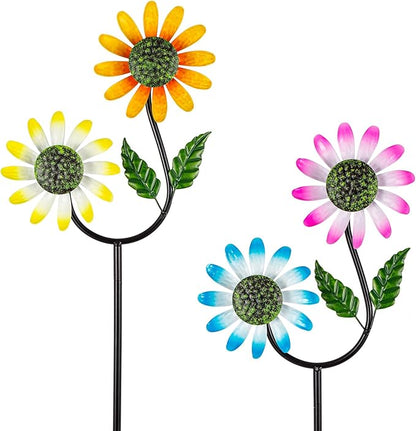 2 Pack Flower Wind Spinners Outdoor, Metal Wind Sculptures & Spinners with Stake, Colorful Windmill for Yard Patio Lawn Garden Decor, 31 x 10 Inches
