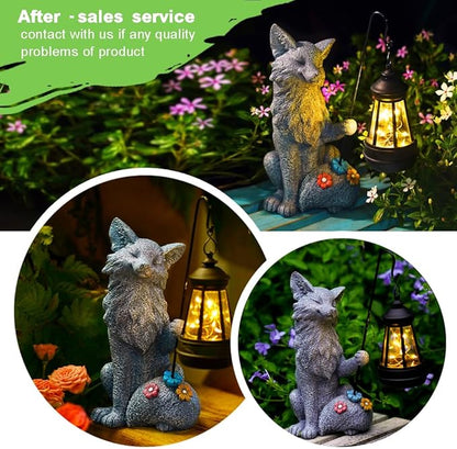 Fox Statue for Garden Decor, Garden Statue with Solar Power Light for Outdoor Patio Porch Lawn Yard Backyard Oudside Indoor Shelf Decoration,Praying Fox Sculptures Gifts for Mom Grandma