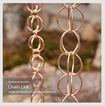 Rain Chain Replacement Gutter Downpipe, Copper Rain Chain/Splitter/Chain Ring, Outdoor Hanging Rain Bell(Style1,240cm (8ft))