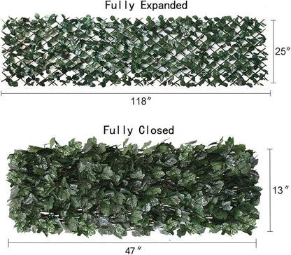 LANDGARDEN Artificial Leaf Faux Ivy Expandable/Stretchable Fence Privacy Screen (Single Sided Leaves) (4, Dark Green)