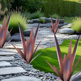 EROCK 2 Pcs Tequila Rustic Sculpture, Wind Resistant Metal Agave Plant Outdoor Home Decor, DIY Rustic Hand Painted Metal Agave Garden Art Plant Country Sculpture Statue Patio Stake Lawn Ornament Gift