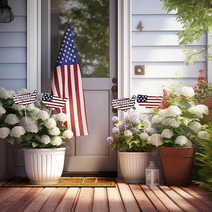 16"H Metal US Flag Garden Stake Fourth of July Outdoor Decorations, Patriotic American Flag Yard Art Ornament for Planter Flower Pot Memorial Day 4th of July Veterans Day Decor