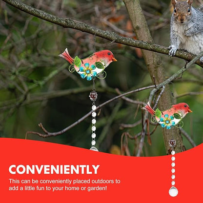 TIDTALEO Glass and Iron Garden Bird Hanging Statue Outdoor Decor with Realistic Bright Red Bird Design Creative Patio Ornament for Park and Home Landscaping