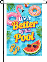 BlissYard Life Is Better By The Pool Garden Flag 12x18 Double Sided Vertical Outdoor Summer Poolside Decor Flamingo Donut Float Tropical Yard Lawn Patio Banner