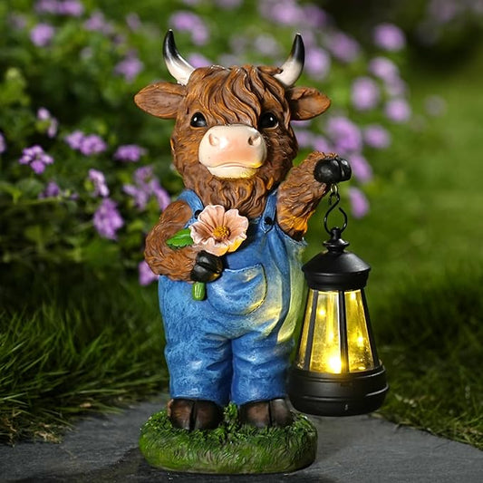 Garden Highland Cow Decor Solar Outdoor Statues - Solar Highland Cow Decor for Yard Garden Patio Lawn Ornaments,Hignland Cow Gifts for Mom,Grandma,Women